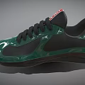 Green Sports Shoes With Shiny Upper Mesh Gray Panels And Black Laces Red TRRA Tongue