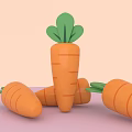 Several Fresh Orange Carrots With Green Leaves On Pink Surface And Light Background