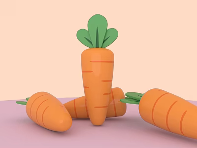 Several Fresh Orange Carrots With Green Leaves On Pink Surface And Light Background 3d model