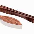 Unique Wooden Leaf Shaped And Striped Curved Stools With Wood Grain Pattern And White Base