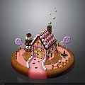 Fairy Tale Gingerbread House With Candy Decorations Lollipops And Pink Pathway