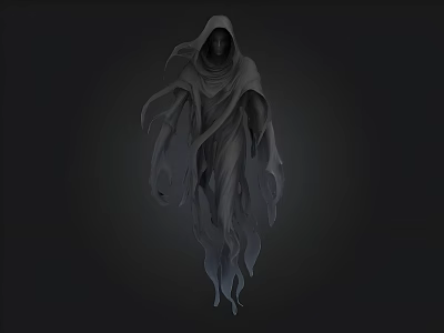 Mysterious Hooded Figure With Flowing Cloak In Dark Background 3d model