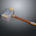 Medieval Hammer With Silver Head Golden Yellow Decorations Wooden Handle And Metal Tip