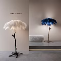 Sculptural Feather Floor Lamps White And Blue Designs In Modern Interior With Faux Fur Bench