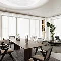 Modern Dining Living Room With Natural Light Large Windows Blinds Round Table And Wicker Chairs