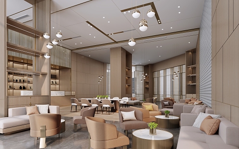 Light Luxury Hall Hotel Lobby Bar 3d model