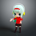 Low Poly Cartoon Character With Light Green Hair Red Headband Yellow Headphones And Pointing Gesture
