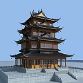 Traditional Chinese Multi story Pagoda With Curved Roof Cornices And Stone Platform Steps