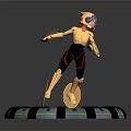 Orange 3D Character With Metallic Head And Black Red Pants Standing On Circular Platform 3d model