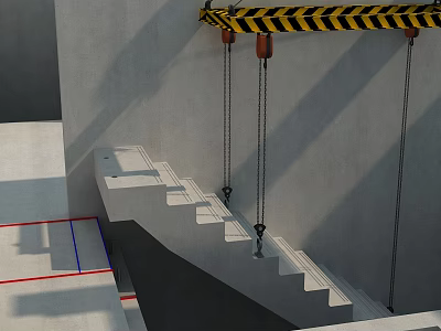 Concrete Staircase Construction At Building Site With Crane And Metal Chains 3d model
