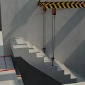 Concrete Staircase Construction At Building Site With Crane And Metal Chains