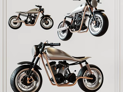 Custom Motorcycle With Silver Body Copper Frame And Retro Muscular Design 3d model
