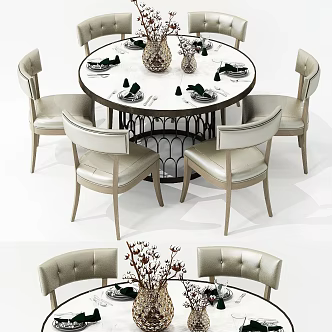 Modern Elegant Round Dining Table and Chair 3d model
