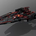Red and Black Sci Fi Spaceship with Multiple Structural Sections and Large Interstellar Battleship Design
