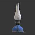 Vintage Oil Lamp With Blue Base White Glass Shade And Classic Worn Design