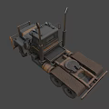 Vintage Industrial Truck With Front Guard Dual Exhaust Pipes And Orange Stripes