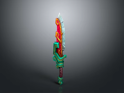 Ornate Red And Green Decorative Sword With Sharp Blade And Intricate Hilt Design 3d model