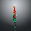 Ornate Red And Green Decorative Sword With Sharp Blade And Intricate Hilt Design