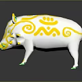 White Wild Boar 3D Model With Yellow Green Swirl Patterns On Body