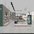 BADIMAN Shoe Store Interior With Display Shelves Blue Sofa And Green Accent Wall