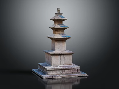 Traditional Multi Tiered Stone Pagoda Structure With Layered Roofs And Sturdy Base 3d model