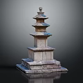 Traditional Multi Tiered Stone Pagoda Structure With Layered Roofs And Sturdy Base