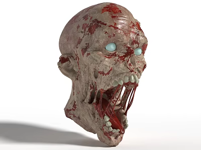 Scary Zombie Doll Head With Bloody Face Open Mouth And Blue Eyes 3d model