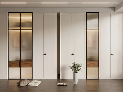 Modern White Wardrobe Interior Design With Glass Doors And Minimalist Cabinets 3d model