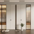 Modern White Wardrobe Interior Design With Glass Doors And Minimalist Cabinets