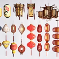 Traditional Chinese Lanterns With Various Shapes Colors And Decorative Patterns 3d model