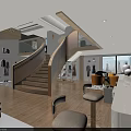 Clothing Store Interior Design With Staircase Display Racks And Seating Furniture