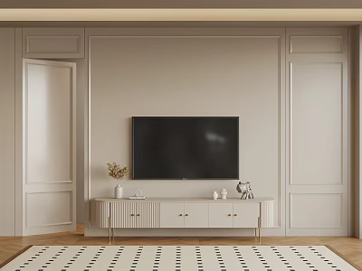Modern TV Stand with Flat Screen TV Decorative Items and Wall Panel Design in Living Room 3d model