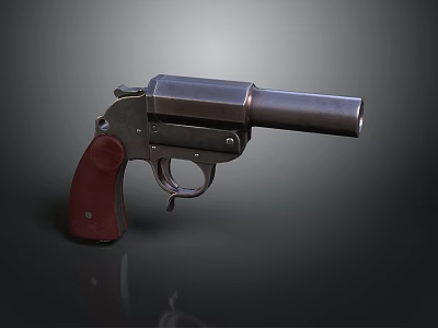 Vintage Revolver With Metal Body And Red Grip On Dark Background 3d model