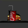 Delicious Fast Food With Hamburger French Fries And Drink On Black Tray With Striped Straw