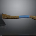 Durable Metal Head Axe With Wooden Handle And Blue Grip Design