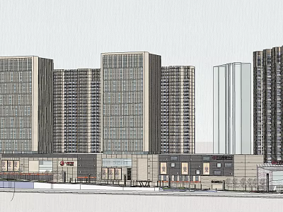 Modern Commercial Complex With High Rise Buildings And Ground Floor Retail Spaces 3d model