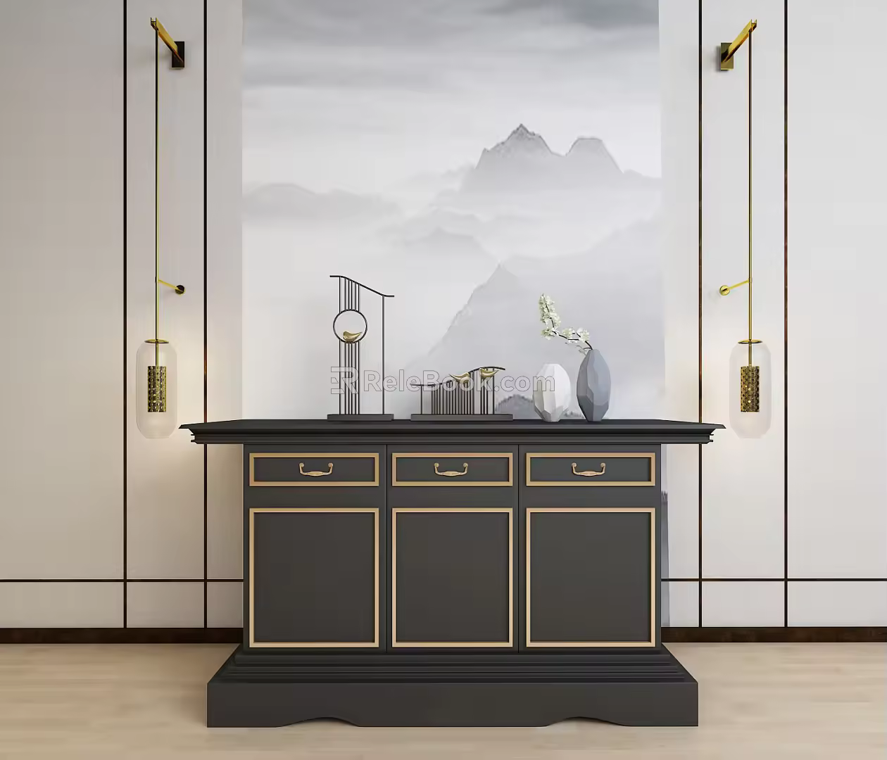 New Chinese Style Entrance Cabinet End View Desk 3d model