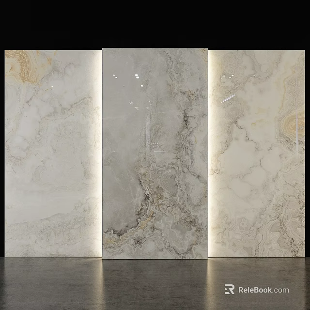 Natural Marble Wall Components with Elegant Veins and Soft Lighting Design Details 3d model 