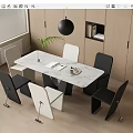 Modern Dining Table Set With Marble Top Black White Chairs Green Plant And Pendant Light