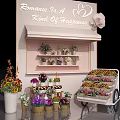 Romantic Flower Display With Shelves Cart And Colorful Potted Plants