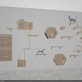 Wooden Wall Mounted Cat Shelves With House Platform And Stairs For Cats