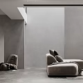 Modern Duplex Living Room Interior With High Ceiling Glass Railing And Neutral Tones