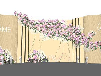 Elegant Wedding Backdrop Setup With Pink Purple Flowers And Floral Decorations 3d model