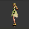 Woman In Green And Yellow Dress With Blonde Hair Green Headpiece Black Decorations And Sandals