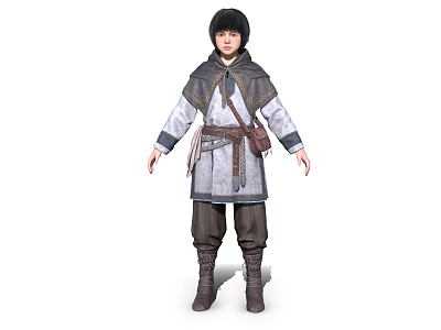 Man In Traditional Outfit With Cloak Belt And Boots 3d model