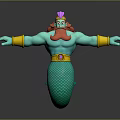 Turquoise Humanoid Mermaid Character With Red Beard Pink Hair Yellow Arm Bands And Fish Tail