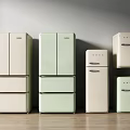Multiple White And Light Green Refrigerators And Freezers With Various Styles And Sizes