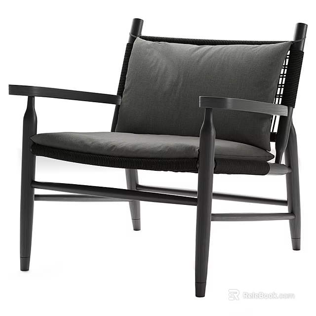 Accent Chair With Black Frame Armrests Woven Design And Gray Seat Back Cushions 3d model 