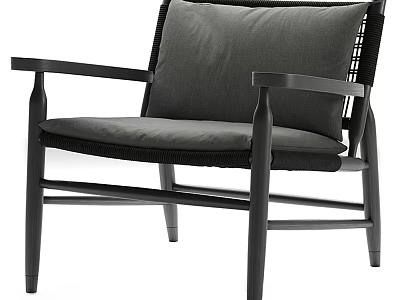 Accent Chair With Black Frame Armrests Woven Design And Gray Seat Back Cushions 3d model