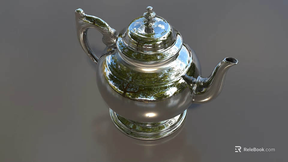 Elegant Silver Teapot Tableware Set With Shiny Metallic Finish And Classic Design 3d model 